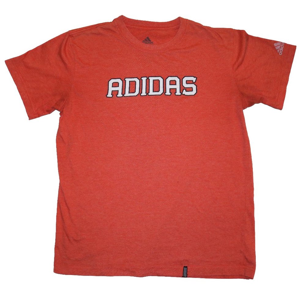 Adidas Tee Mens T-shirt Medium Orange Cotton Classic Style Logo Graphic Print